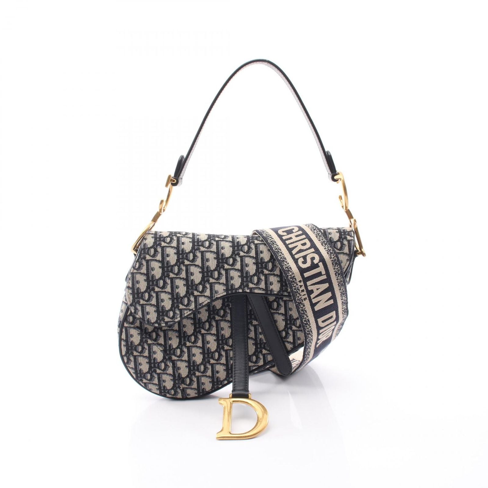 Dior Saddle Bag Oblique Jacquard 2-Way Navy Canvas Leather