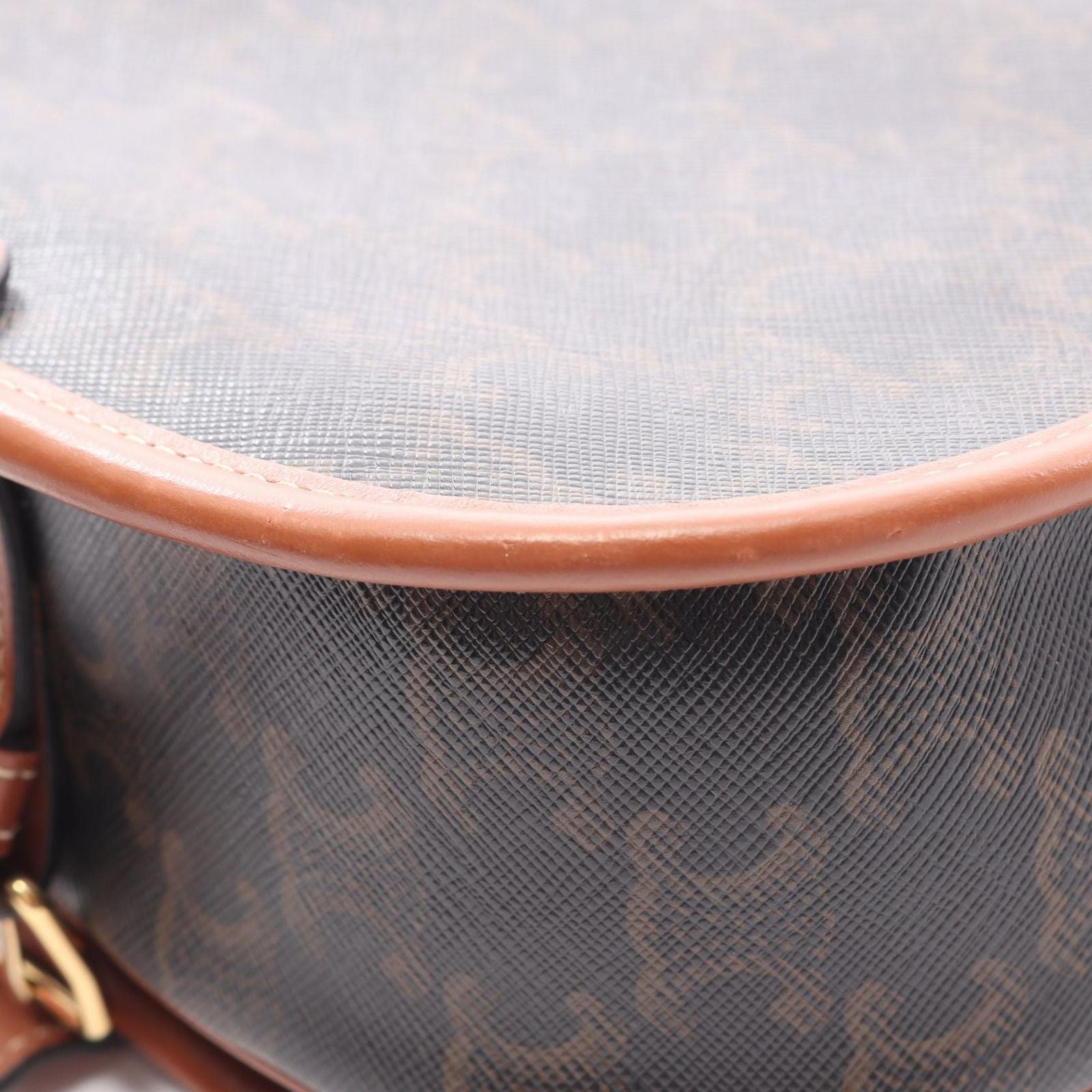 Celine Shoulder Bag Folco Triomphe Black Brown Canvas Leather — view 6