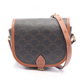 Celine Shoulder Bag Folco Triomphe Black Brown Canvas Leather