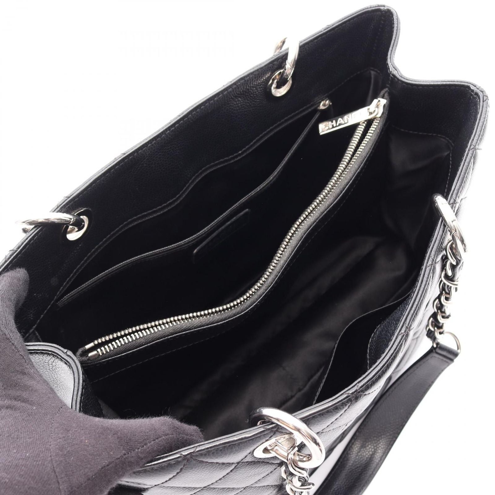 Chanel Tote Quilted Grand Shopping GST Black Caviar Leather GST Chain — view 3