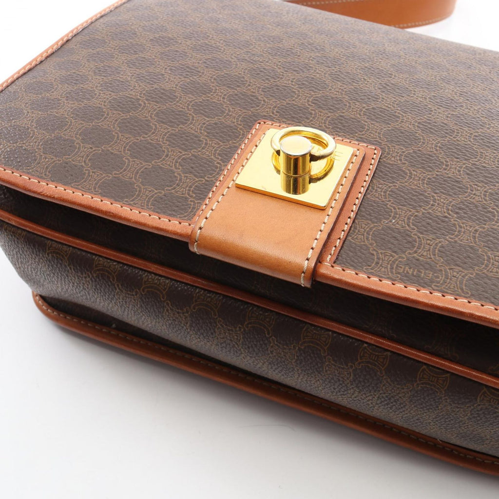 Celine Shoulder Bag Macadam Brown Canvas Leather — view 6
