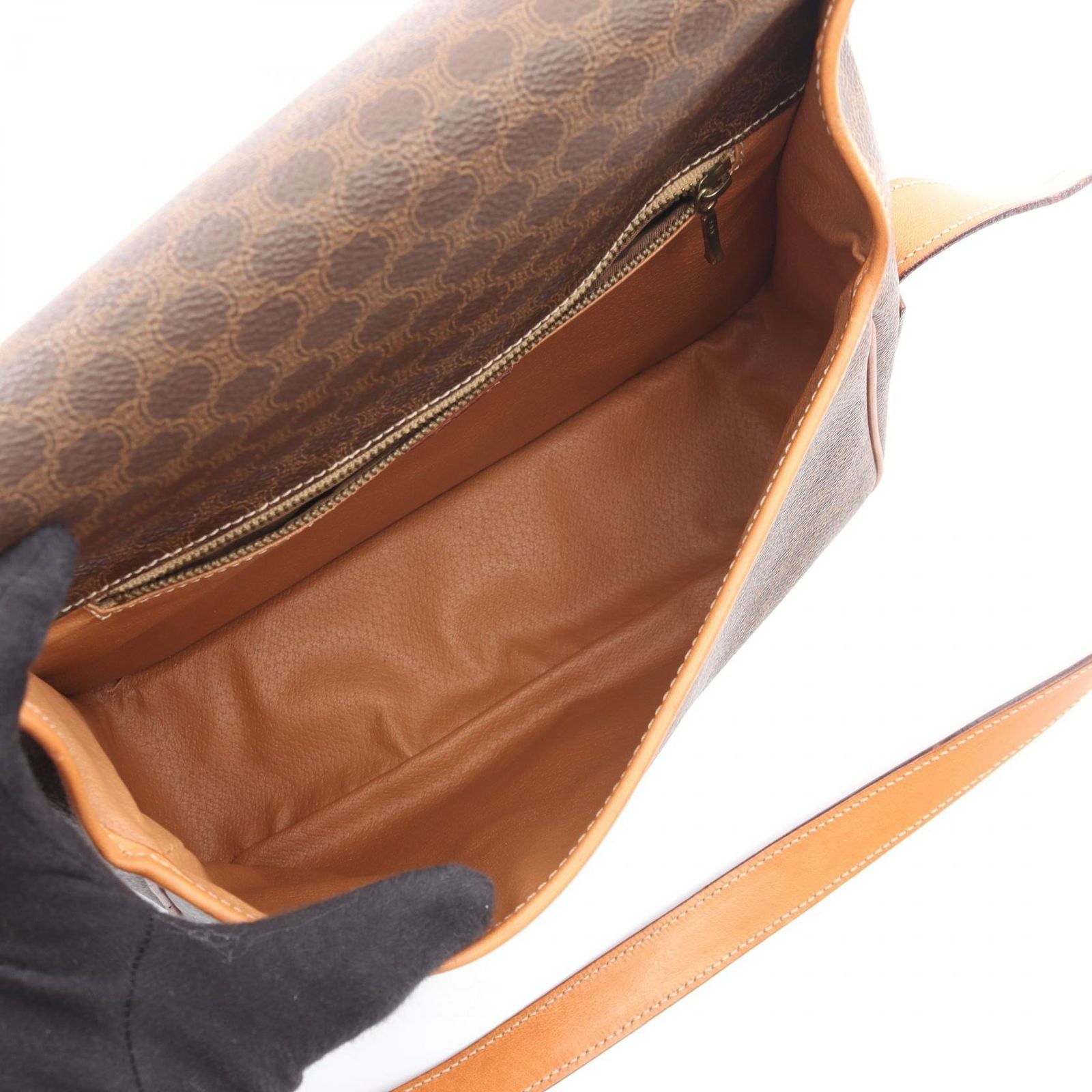 Celine Shoulder Bag Macadam Brown Canvas Leather — view 3