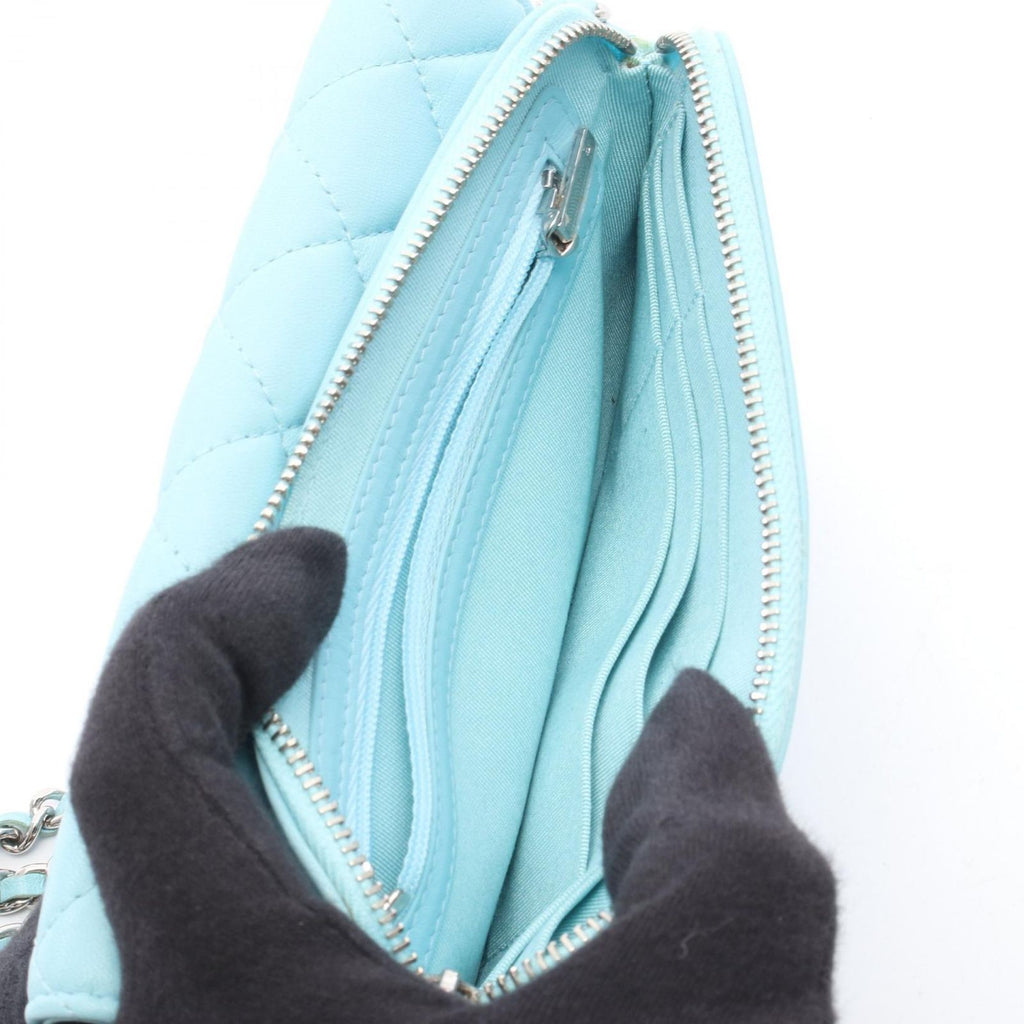 Chanel Shoulder Bag Quilted Phone Case Aqua Blue Lambskin Chain Wallet — view 4