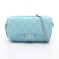 Chanel Shoulder Bag Quilted Phone Case Aqua Blue Lambskin Chain Wallet