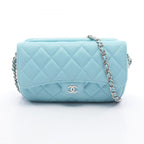 Chanel Shoulder Bag Quilted Phone Case Aqua Blue Lambskin Chain Wallet