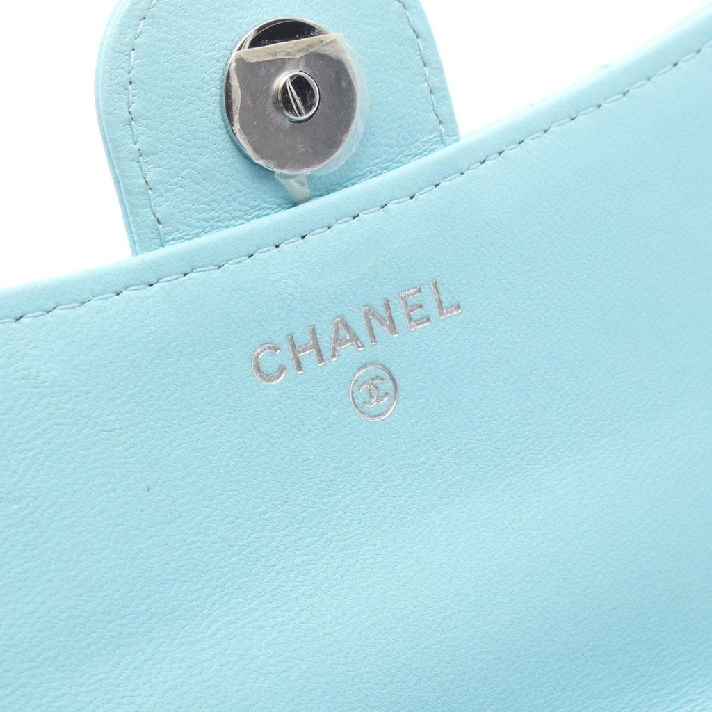 Chanel Shoulder Bag Quilted Phone Case Aqua Blue Lambskin Chain Wallet — view 5
