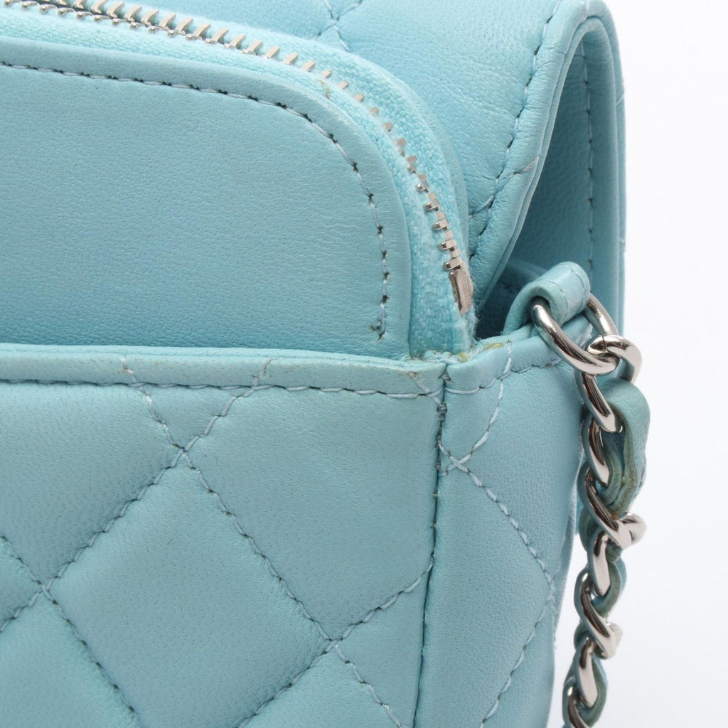 Chanel Shoulder Bag Quilted Phone Case Aqua Blue Lambskin Chain Wallet — view 9