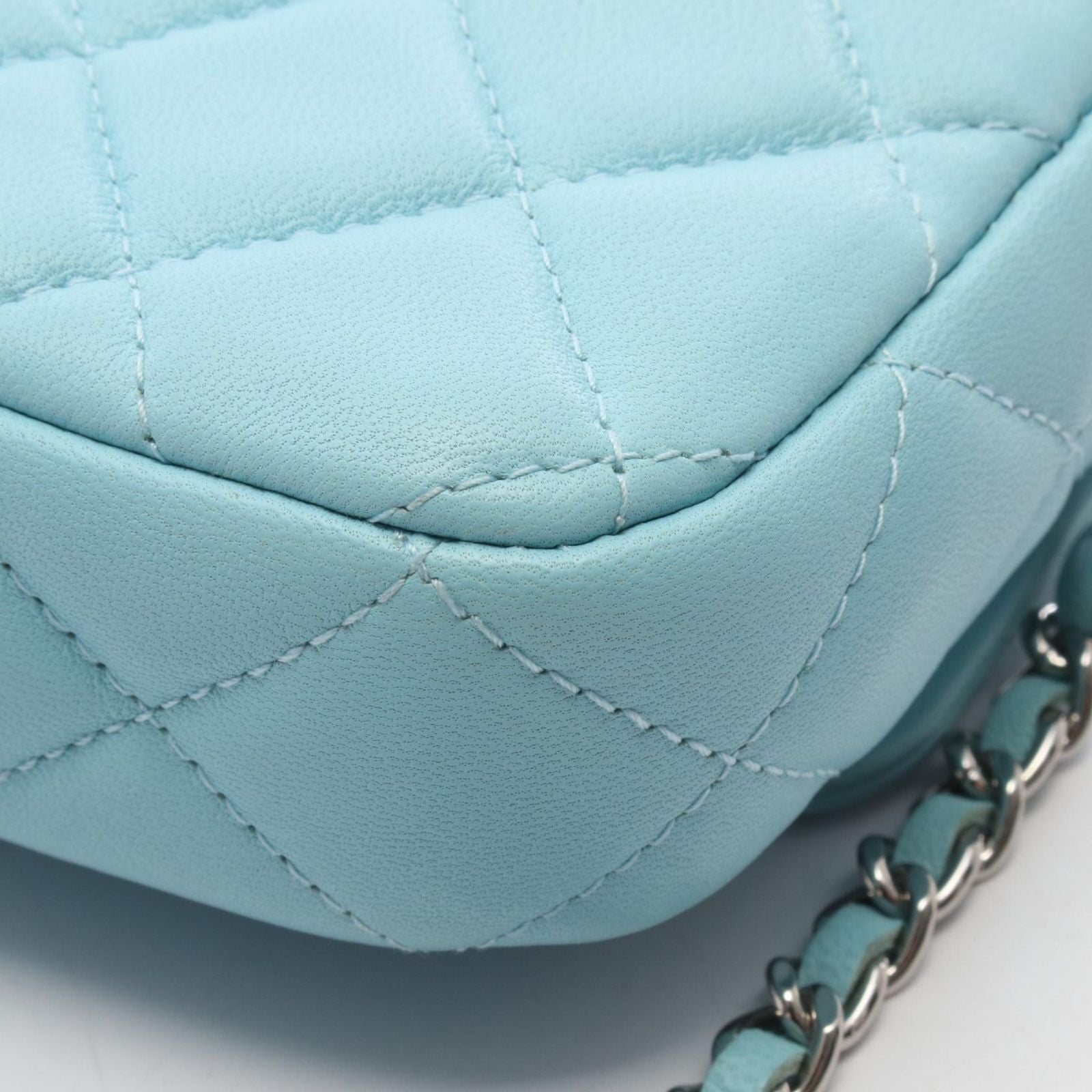 Chanel Shoulder Bag Quilted Phone Case Aqua Blue Lambskin Chain Wallet — view 8