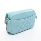 Chanel Shoulder Bag Quilted Phone Case Aqua Blue Lambskin Chain Wallet — view 2