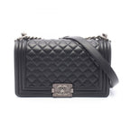 Chanel Shoulder Bag Boy Black Lambskin Boy Chain