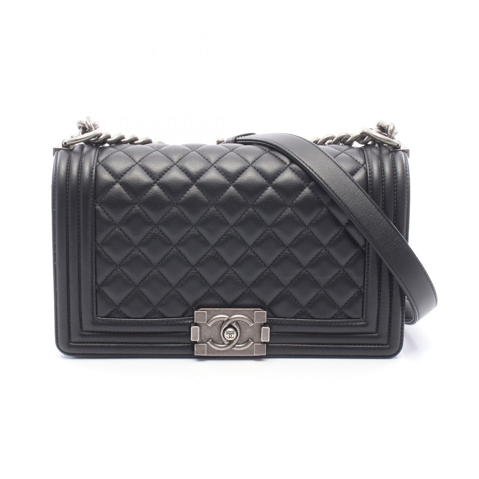 Chanel Shoulder Bag Boy Black Lambskin Boy Chain