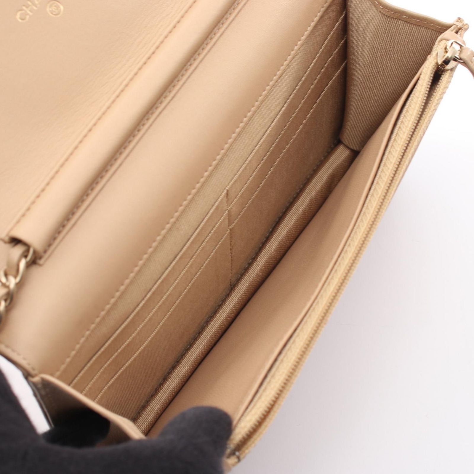 Chanel Shoulder Bag Quilted Beige Lambskin Chain Wallet — view 3