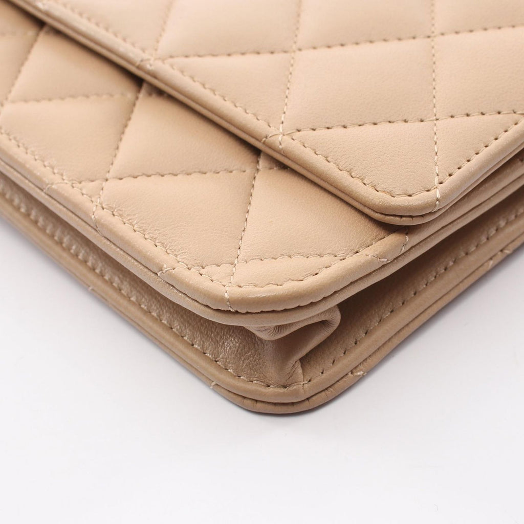 Chanel Shoulder Bag Quilted Beige Lambskin Chain Wallet — view 8