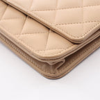 Chanel Shoulder Bag Quilted Beige Lambskin Chain Wallet — view 8