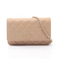 Chanel Shoulder Bag Quilted Beige Lambskin Chain Wallet