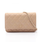 Chanel Shoulder Bag Quilted Beige Lambskin Chain Wallet