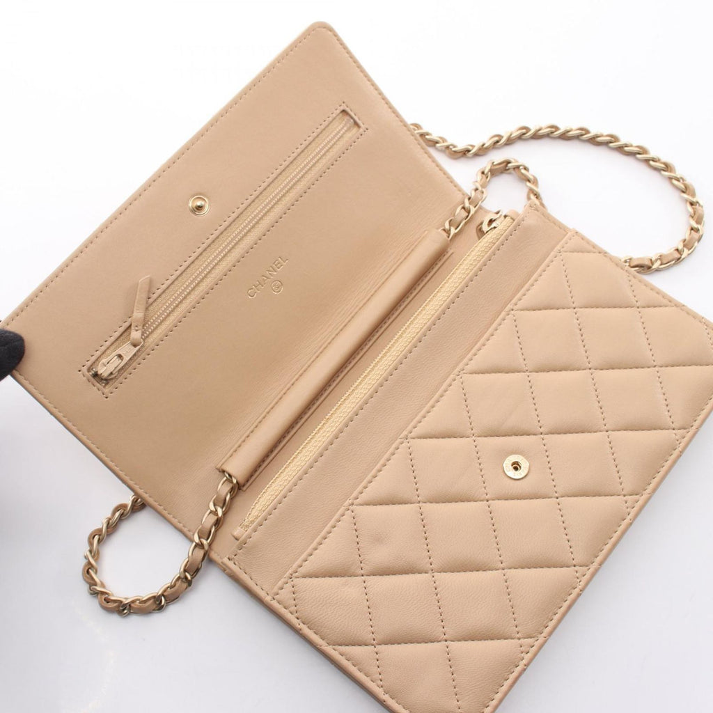 Chanel Shoulder Bag Quilted Beige Lambskin Chain Wallet — view 9