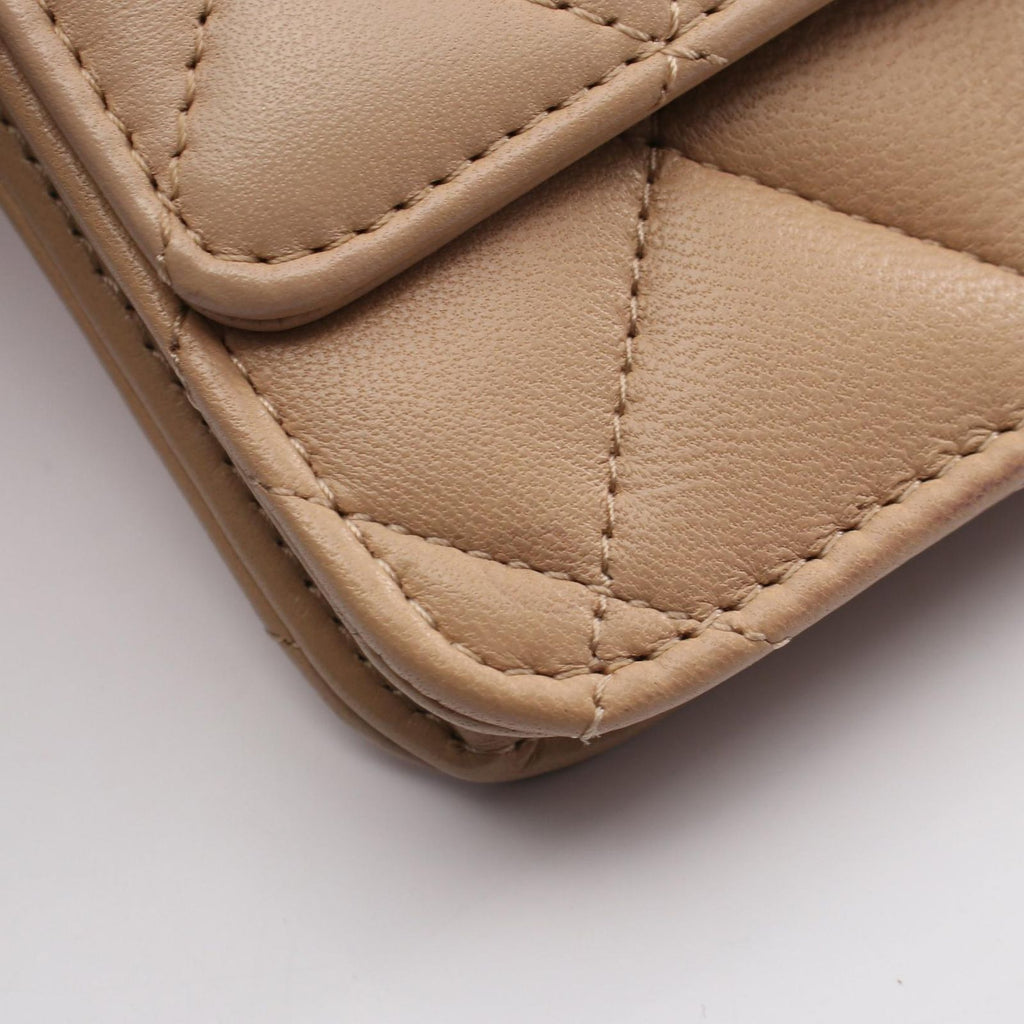 Chanel Shoulder Bag Quilted Beige Lambskin Chain Wallet — view 7