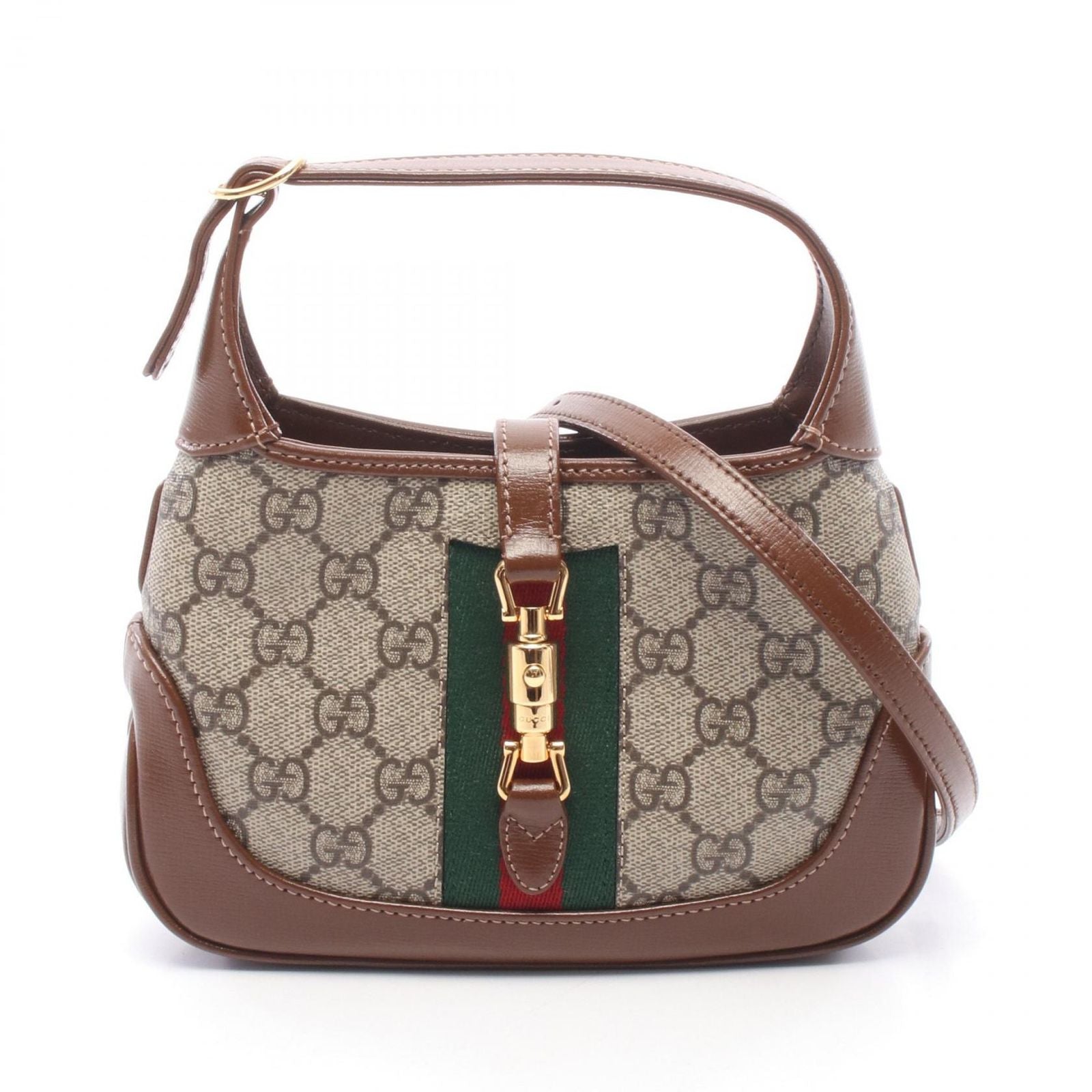 Gucci Handbag Jackie GG Supreme 2-Way Beige Brown Canvas Leather Mini Hobo
