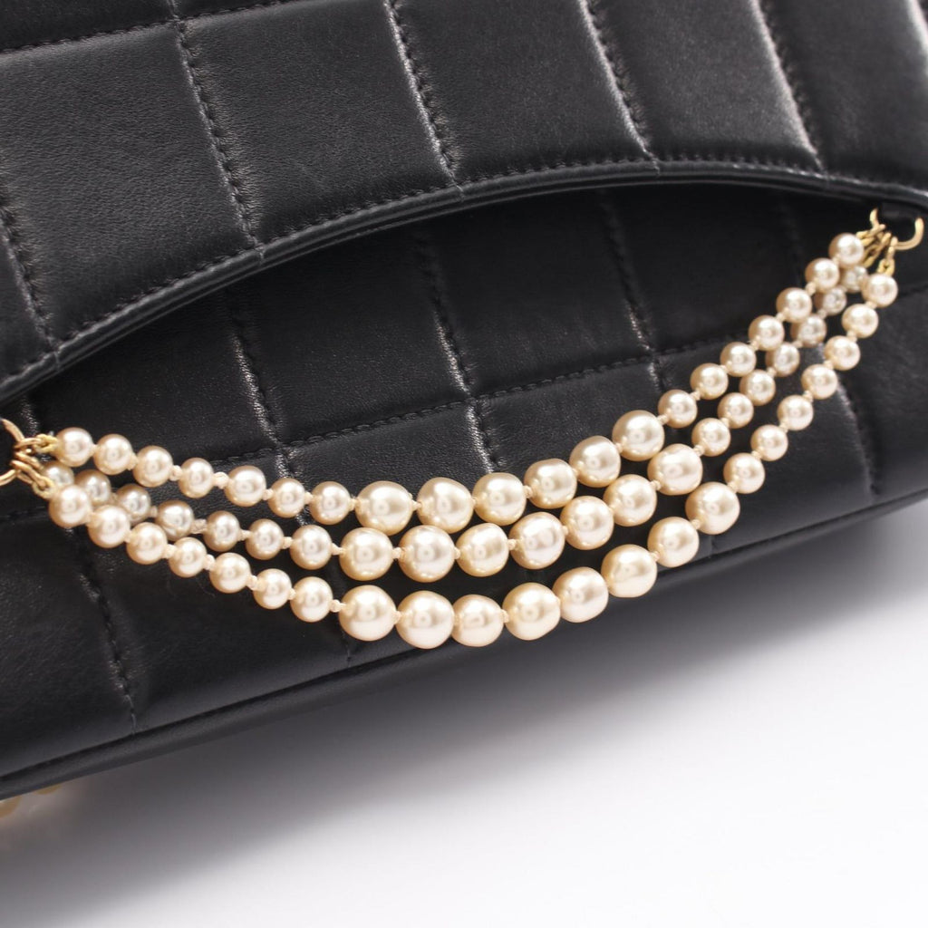 Chanel Shoulder Bag Choco Bar Pearl Chain Black Lambskin — view 6