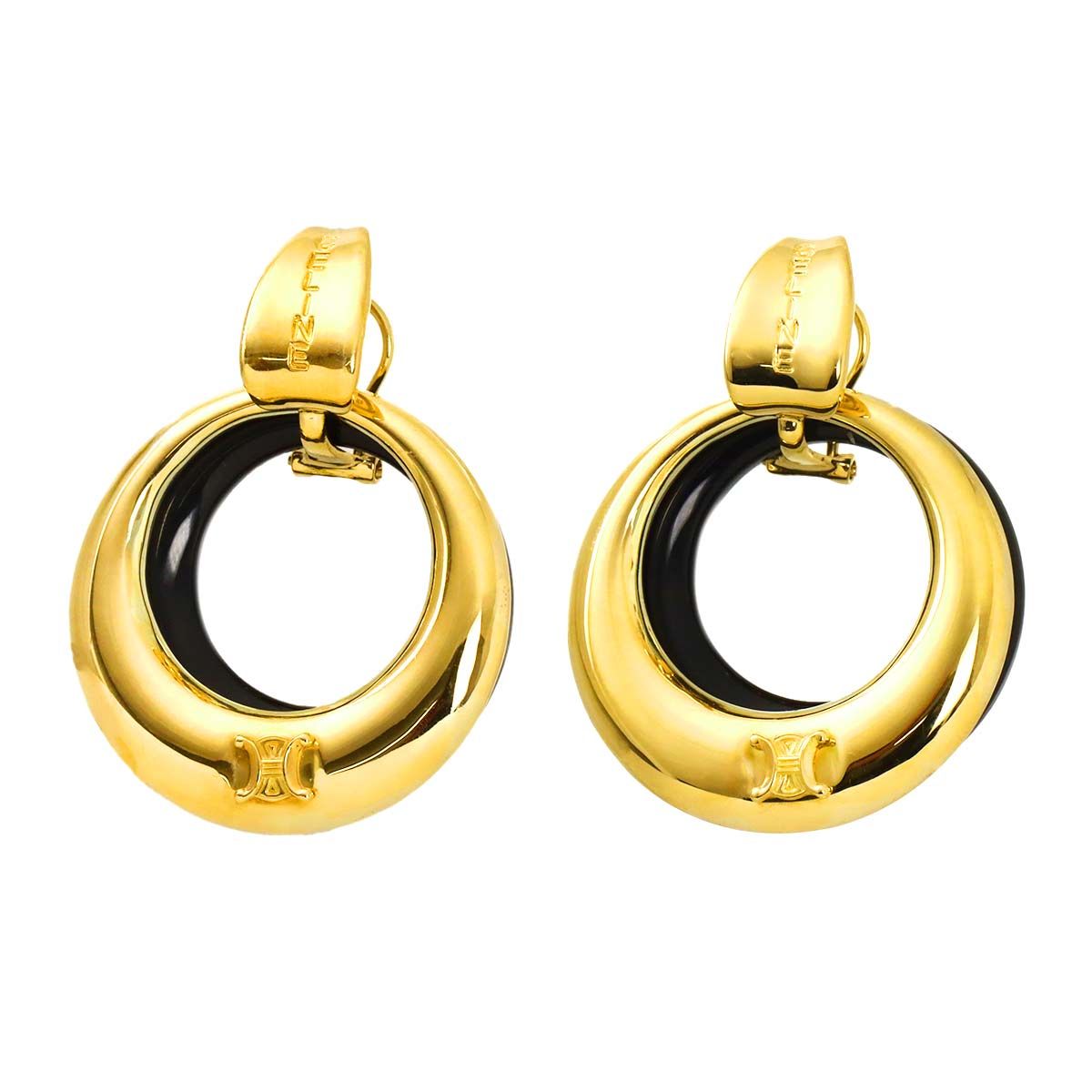 Celine Onyx Earrings 18k YG Yellow Gold 750 Clip on — view 2
