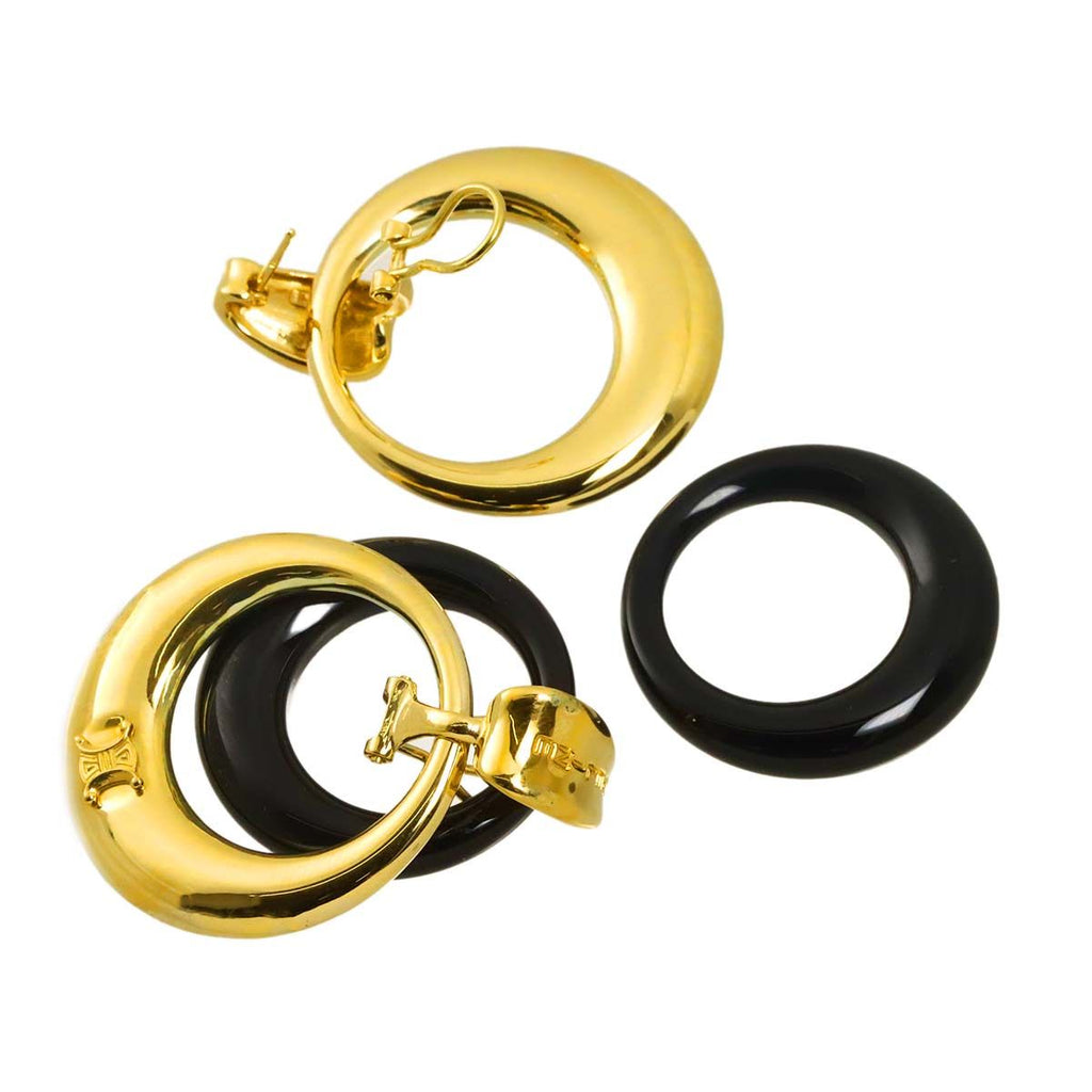 Celine Onyx Earrings 18k YG Yellow Gold 750 Clip on — view 3