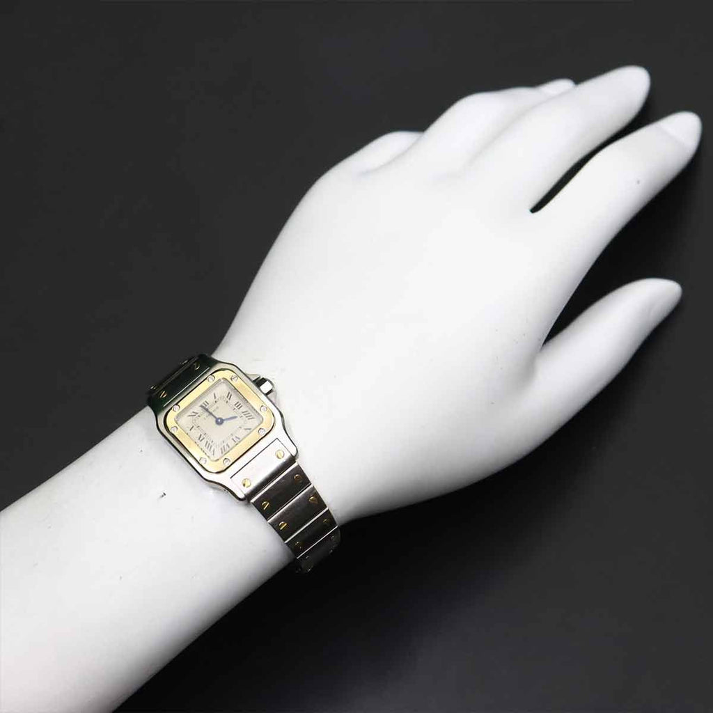 Cartier Santos Galbee SM Combination Watch Ivory 18k Yellow Gold Quartz — view 4