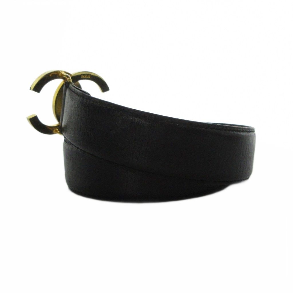 Chanel Belt CC Logo Gold Leather 75 30 Black — view 3