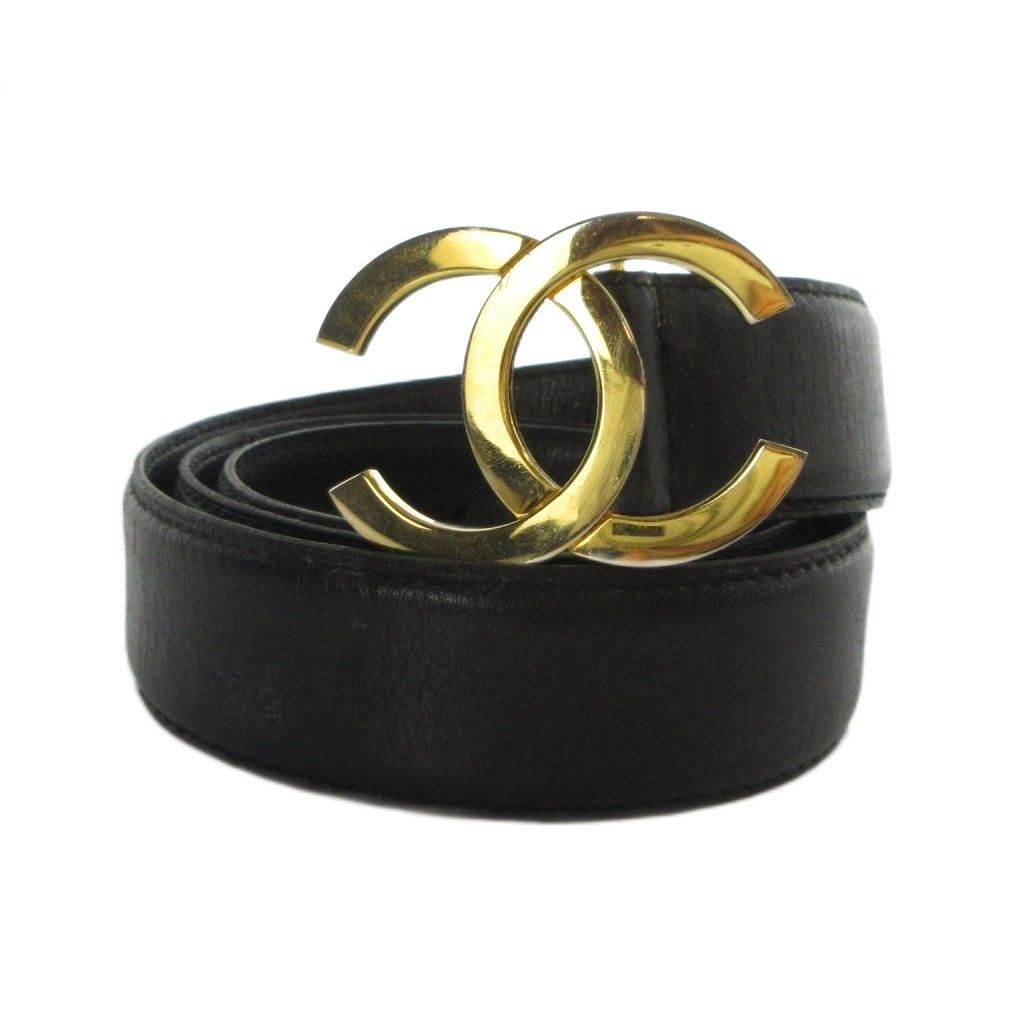 Chanel Belt CC Logo Gold Leather 75 30 Black — view 2