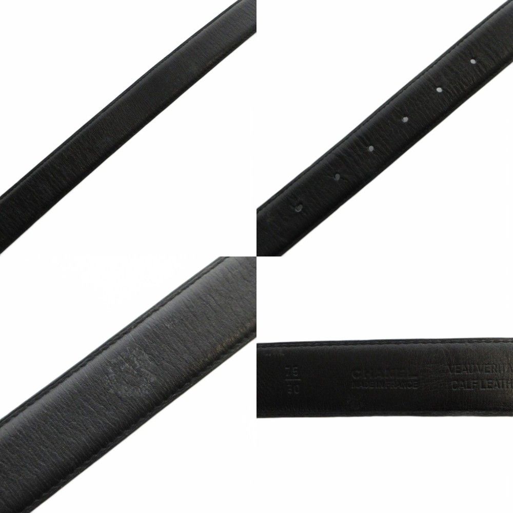 Chanel Belt CC Logo Gold Leather 75 30 Black — view 9