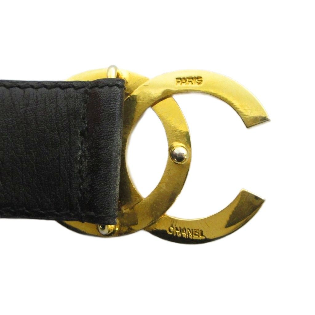 Chanel Belt CC Logo Gold Leather 75 30 Black — view 7