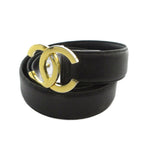 Chanel Belt CC Logo Gold Leather 75 30 Black