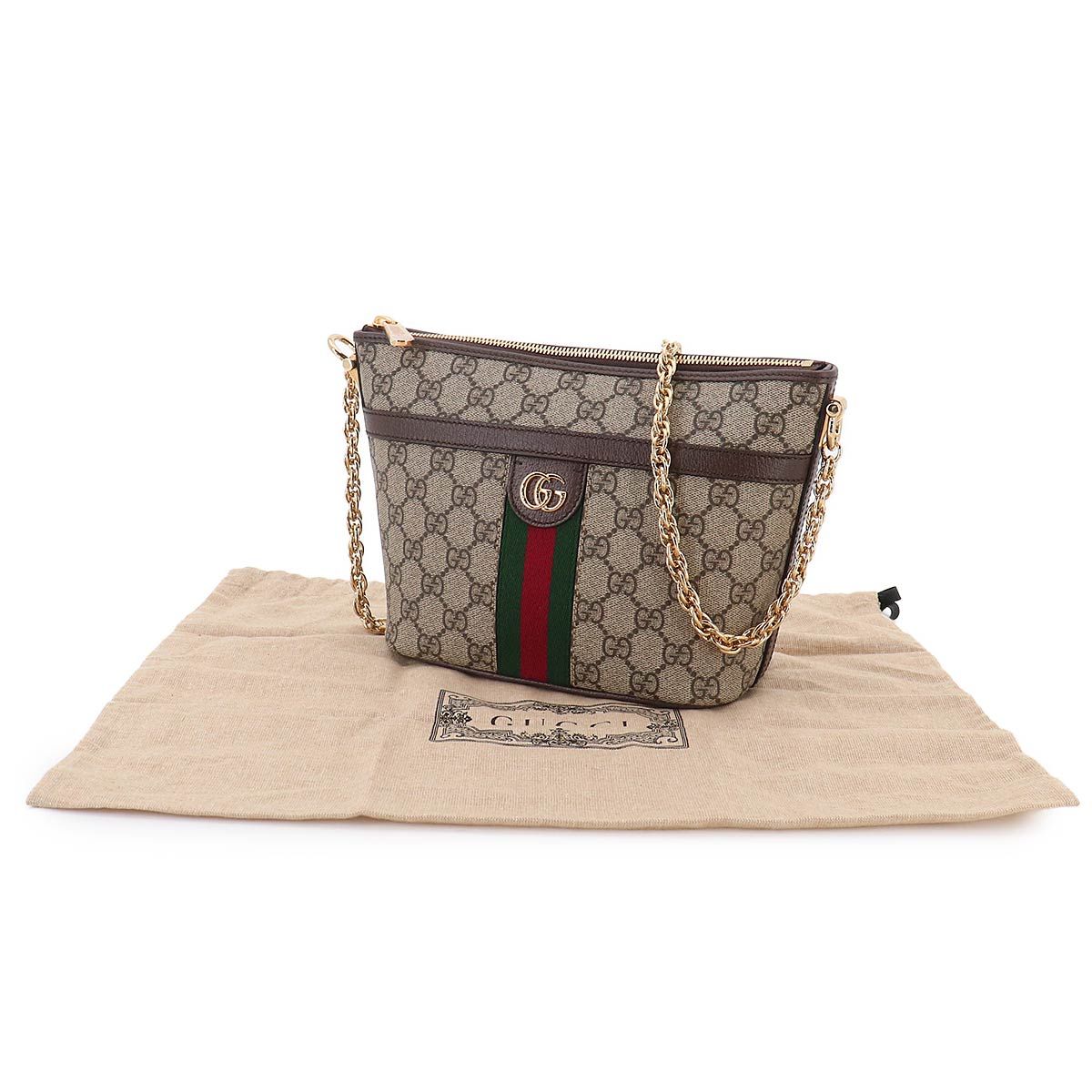 Gucci Ophidia Chain Shoulder Bag GG Supreme Canvas Leather Beige Brown — view 2