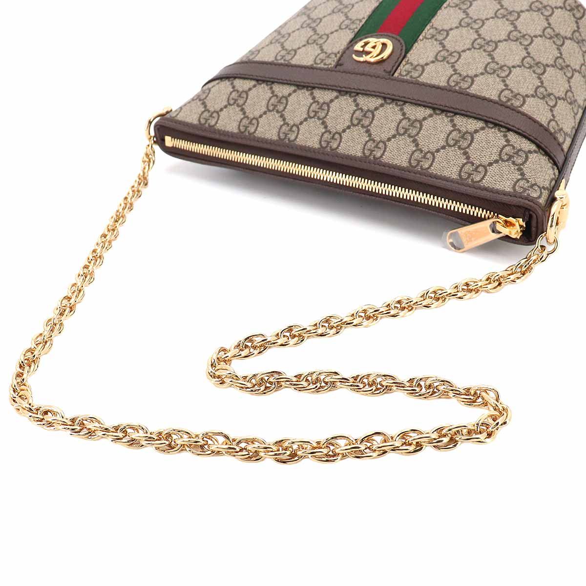 Gucci Ophidia Chain Shoulder Bag GG Supreme Canvas Leather Beige Brown — view 6