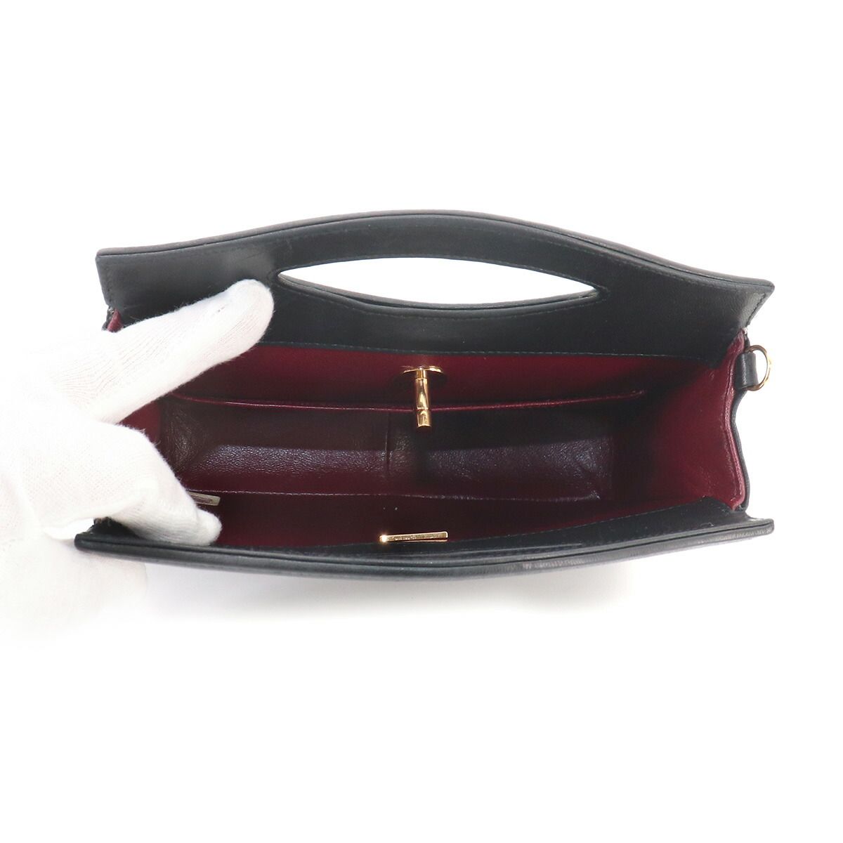 Chanel Quilted 2-Way Hand Chain Shoulder Bag Lambskin Black Gold Vintage — view 7