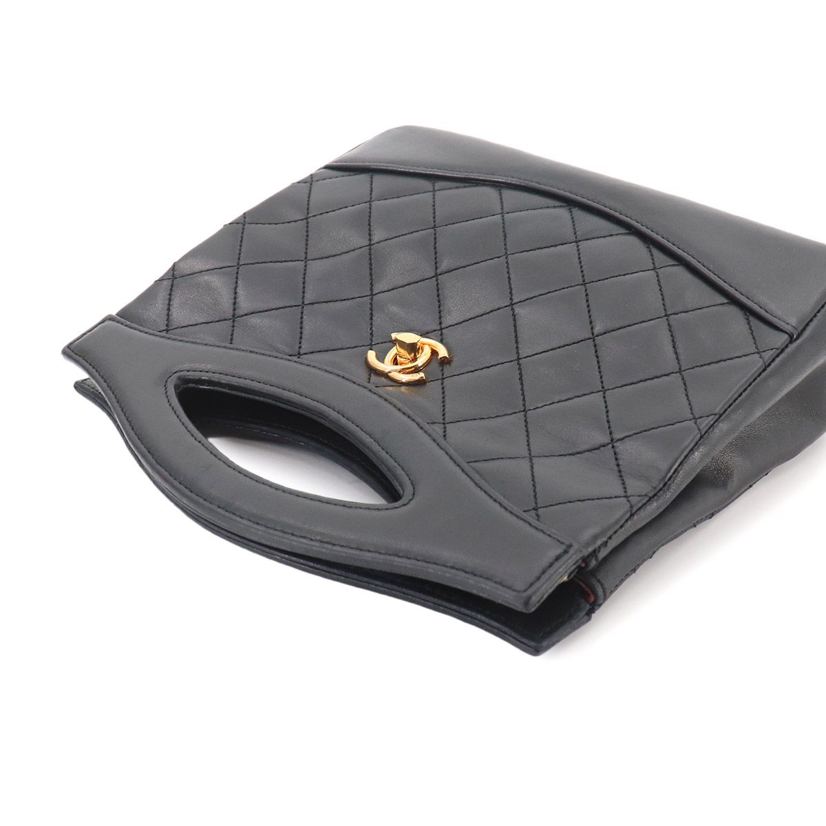 Chanel Quilted 2-Way Hand Chain Shoulder Bag Lambskin Black Gold Vintage — view 6