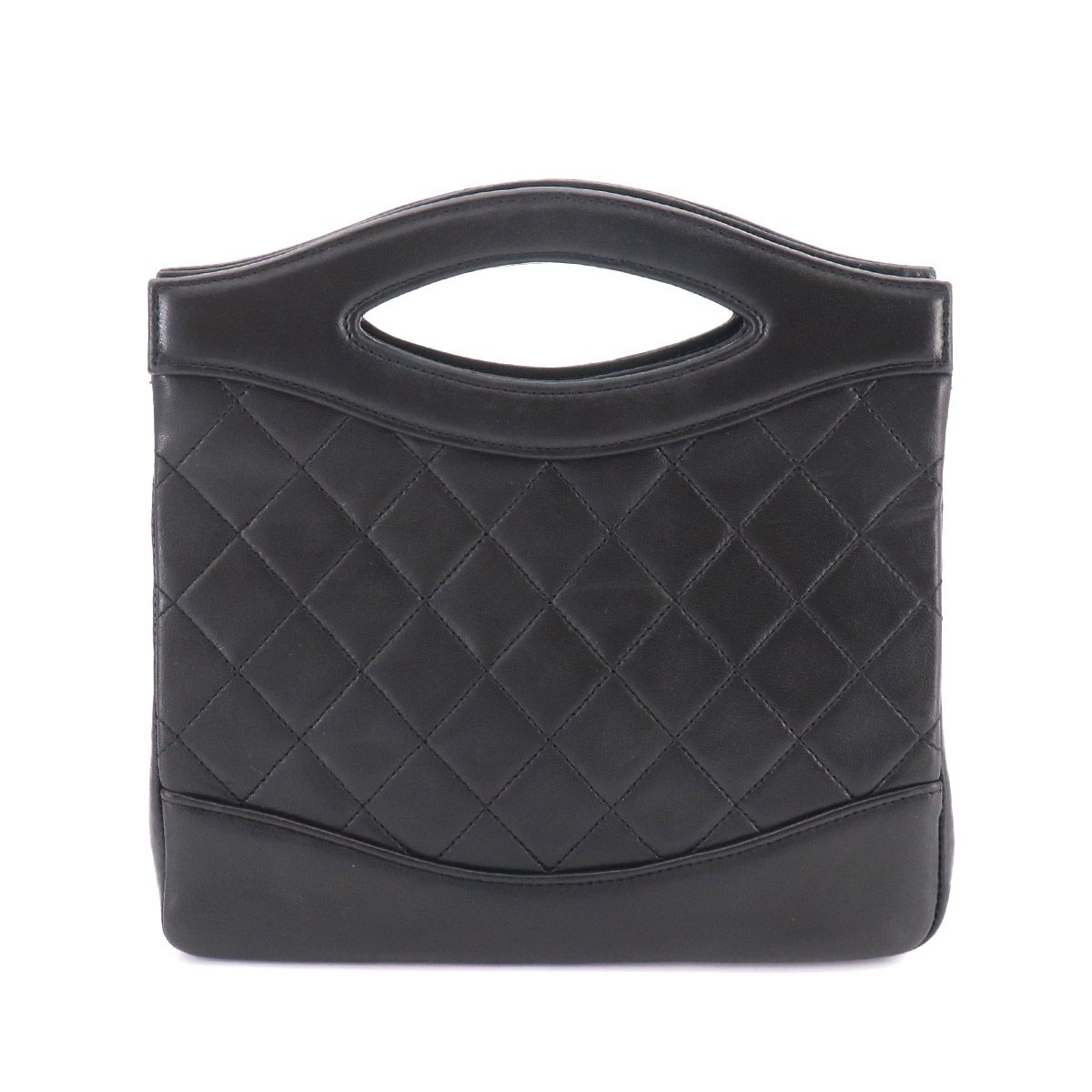 Chanel Quilted 2-Way Hand Chain Shoulder Bag Lambskin Black Gold Vintage — view 3