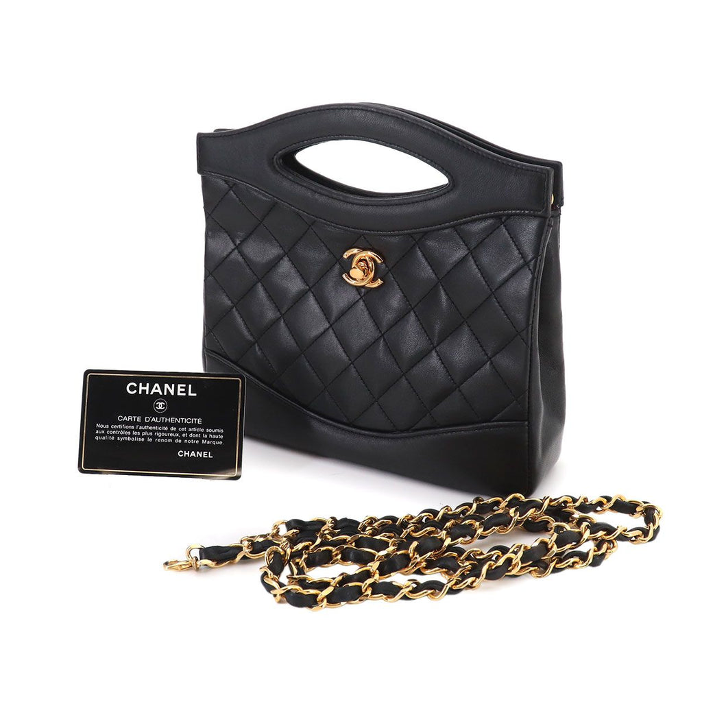Chanel Quilted 2-Way Hand Chain Shoulder Bag Lambskin Black Gold Vintage — view 2