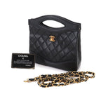 Chanel Quilted 2-Way Hand Chain Shoulder Bag Lambskin Black Gold Vintage — view 2