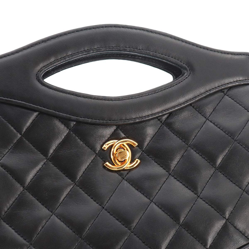 Chanel Quilted 2-Way Hand Chain Shoulder Bag Lambskin Black Gold Vintage — view 9