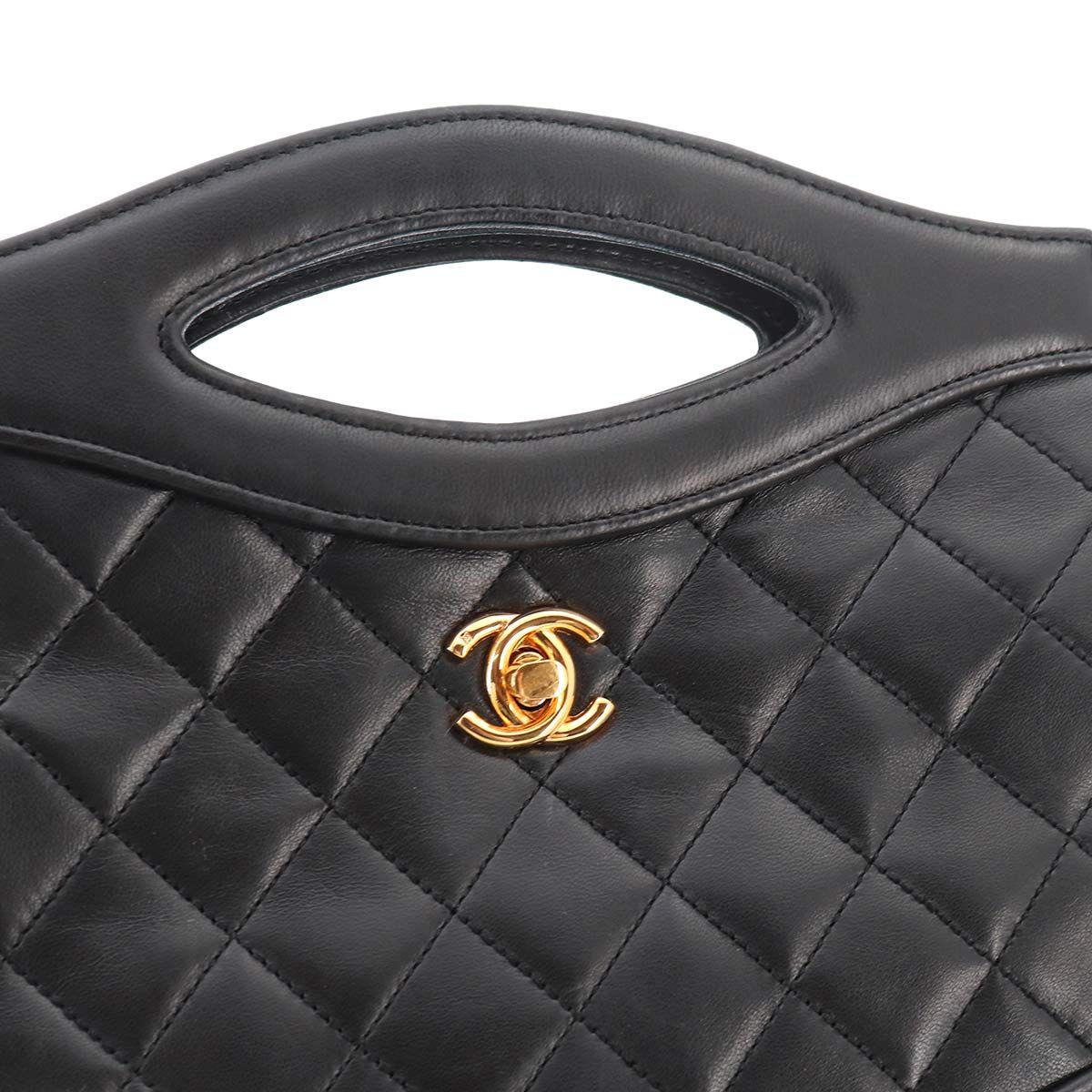 Chanel Quilted 2-Way Hand Chain Shoulder Bag Lambskin Black Gold Vintage — view 9