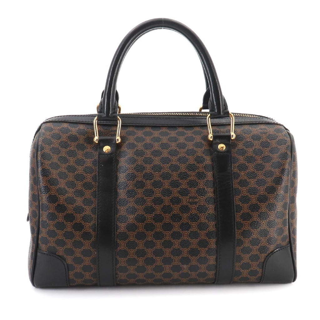 Celine Macadam Boston Hand Bag Leather Black Brown Gold Vintage — view 2