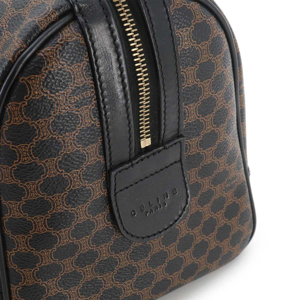 Celine Macadam Boston Hand Bag Leather Black Brown Gold Vintage — view 8