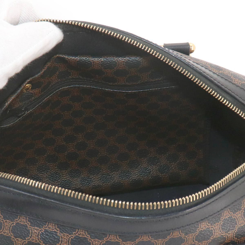Celine Macadam Boston Hand Bag Leather Black Brown Gold Vintage — view 7