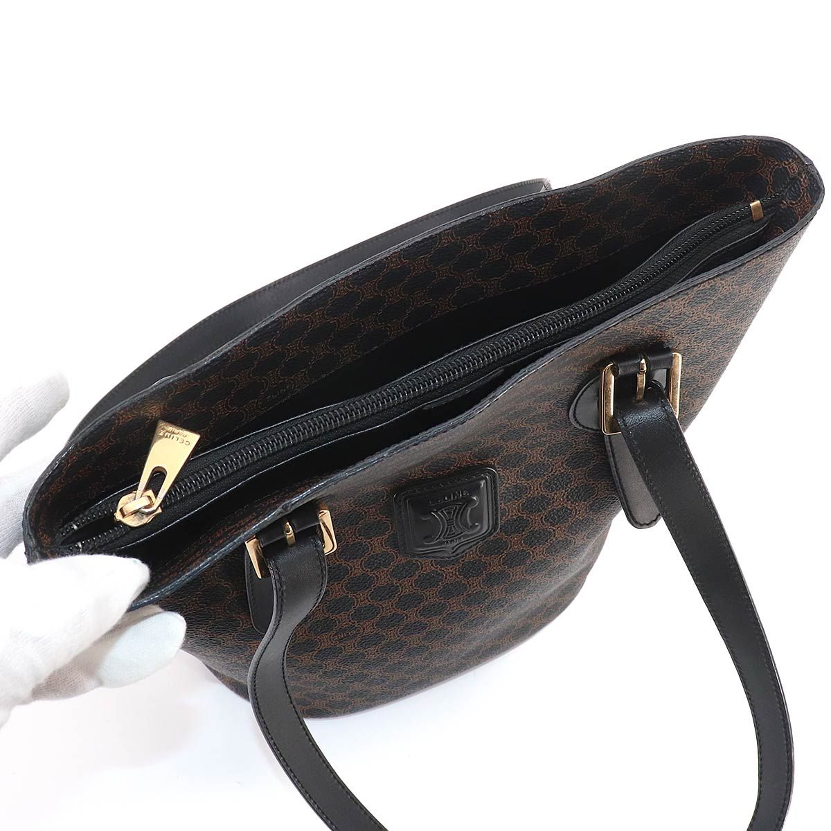 Celine Macadam Tote Black Brown Leather Gold Vintage — view 9