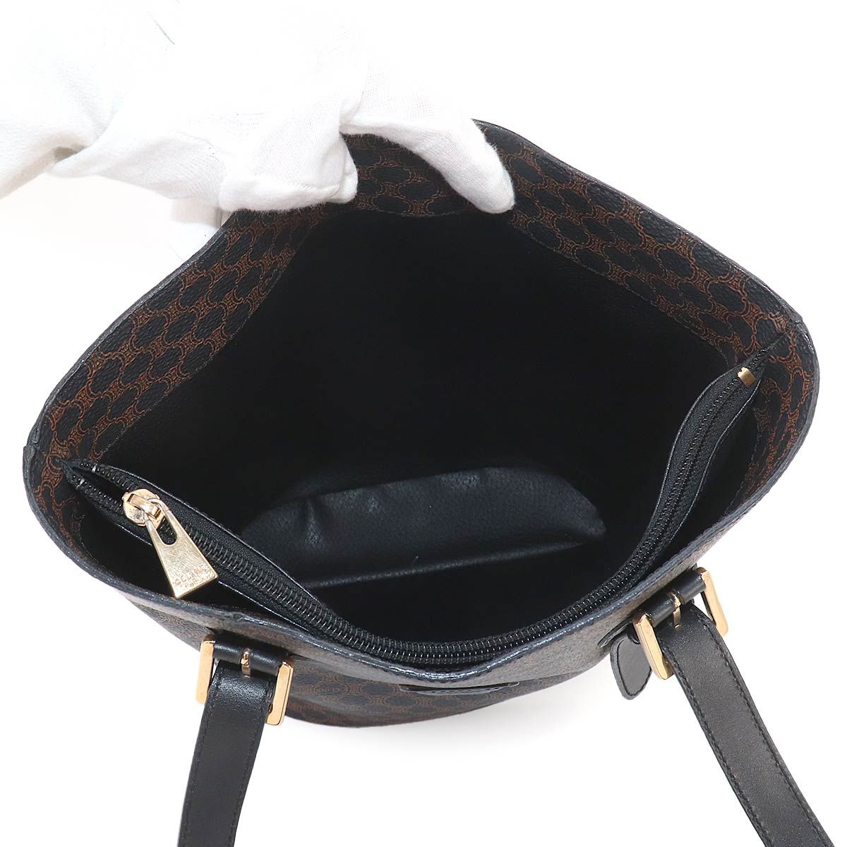 Celine Macadam Tote Black Brown Leather Gold Vintage — view 6