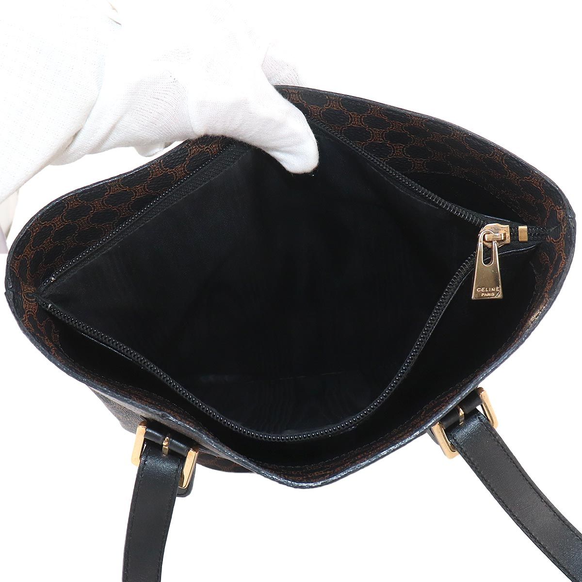 Celine Macadam Tote Black Brown Leather Gold Vintage — view 7