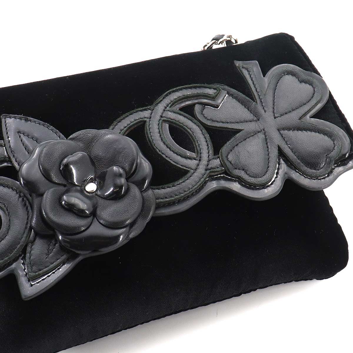 Chanel Icon Chain Shoulder Bag Velour Leather Black Vintage Silver — view 8