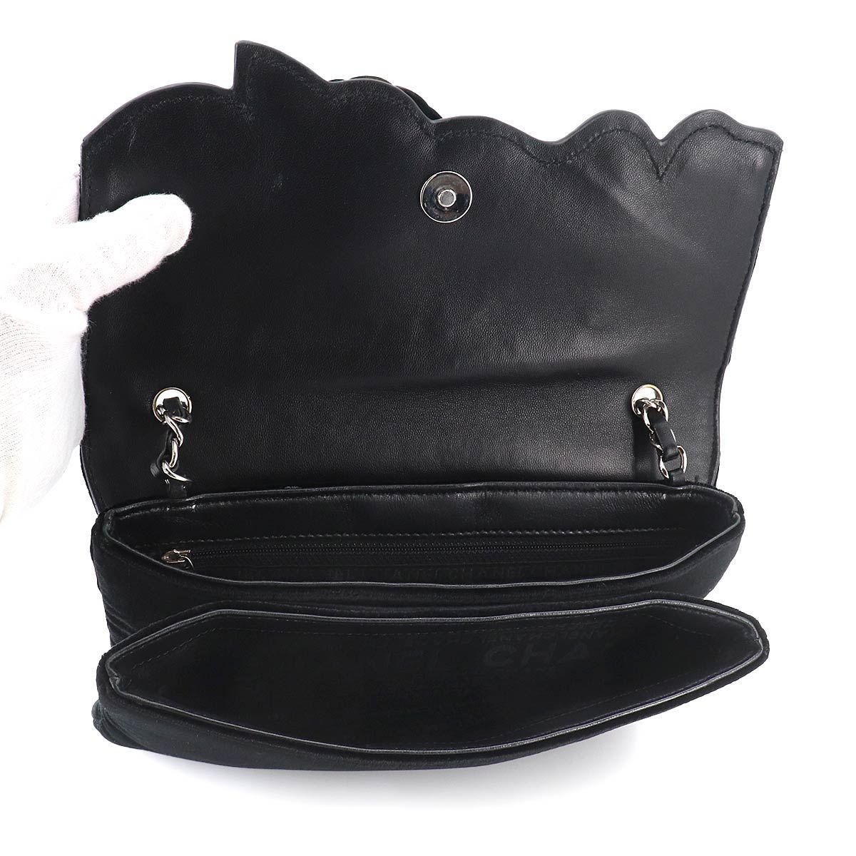 Chanel Icon Chain Shoulder Bag Velour Leather Black Vintage Silver — view 6