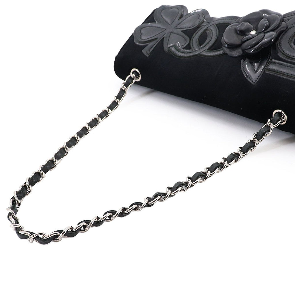 Chanel Icon Chain Shoulder Bag Velour Leather Black Vintage Silver — view 5